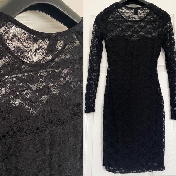 H&M | Black Lace Body-con Long Sleeve Dress - Picture 8 of 12